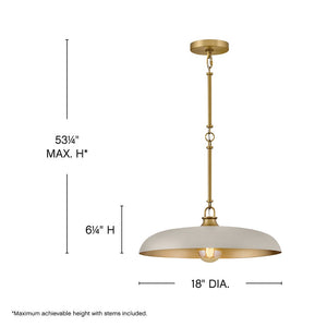 Hush 18" One Light Medium Dome Pendant, Lacquered Brass / Light Taupe Accents