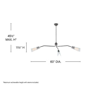 Oasis 60" Three Lights Extra Large Low Profile Chandelier, Gunmetal