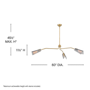 Oasis 60" Three Lights Extra Large Low Profile Chandelier, Lacquered Brass