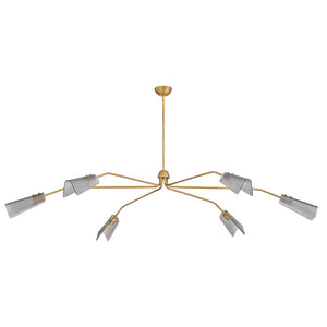 Oasis 80" Six Lights Extra Large Low Profile Chandelier, Lacquered Brass