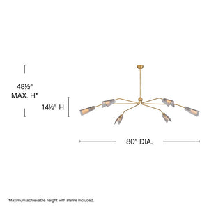 Oasis 80" Six Lights Extra Large Low Profile Chandelier, Lacquered Brass