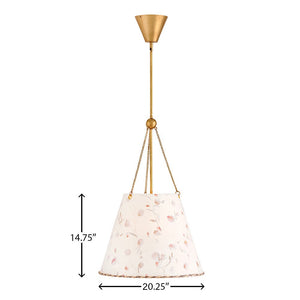 Alorin 20" Three Light Large Pendant, Distressed Brass