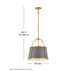 Coda 16" One Light Large Drum Pendant, Lacquered Dark Brass