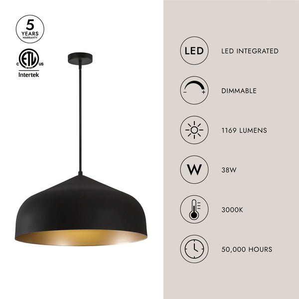 Pallas 17" One-Light Pendant, Black/Gold