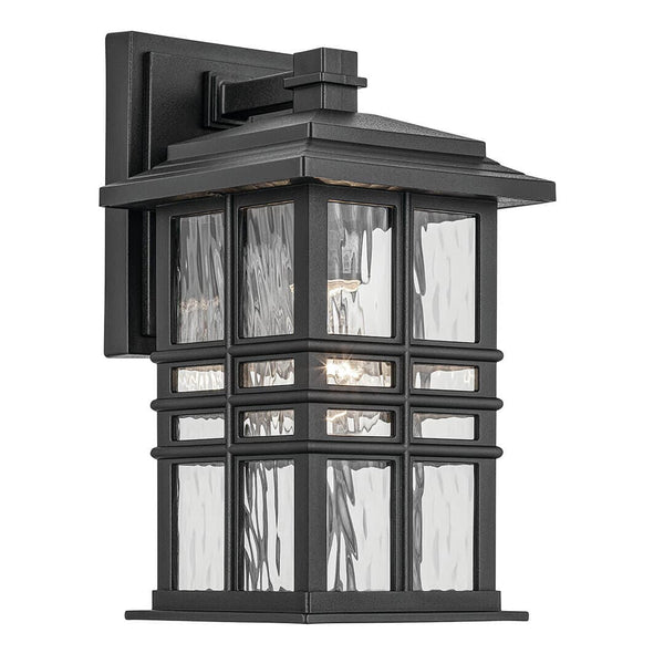 Lake Port Square 6" One Light Outdoor Wall Light, Clear Hammered Glass / Textured Black