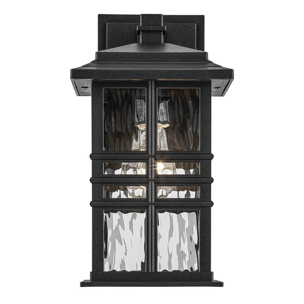 Lake Port Square 6" One Light Outdoor Wall Light, Clear Hammered Glass / Textured Black