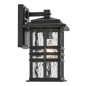 Lake Port Square 6" One Light Outdoor Wall Light, Clear Hammered Glass / Textured Black