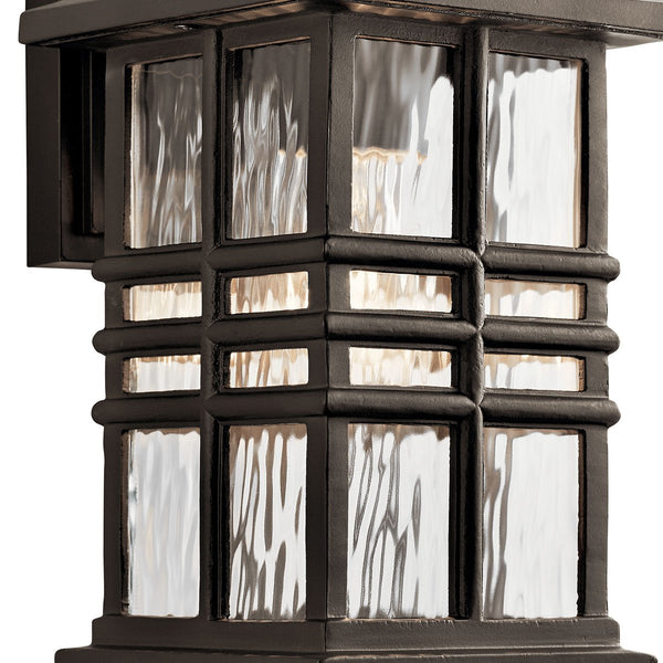 Lake Port Square 6" One Light Outdoor Wall Light, Clear Hammered Glass / Olde Bronze