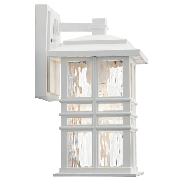 Lake Port Square 6" One Light Outdoor Wall Light, Clear Hammered Glass / White