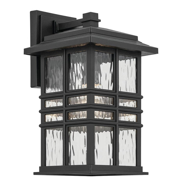 Lake Port Square 8" One Light Outdoor Wall Light, Clear Hammered Glass / Textured Black