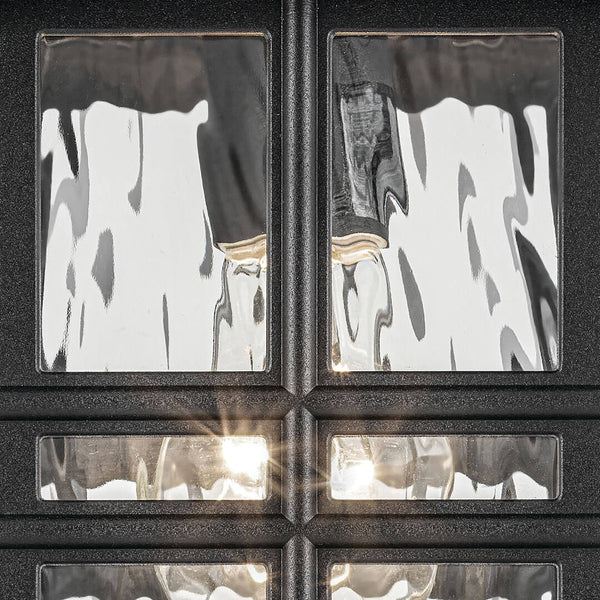 Lake Port Square 8" One Light Outdoor Wall Light, Clear Hammered Glass / Textured Black