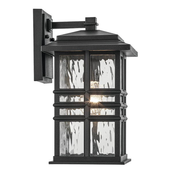 Lake Port Square 8" One Light Outdoor Wall Light, Clear Hammered Glass / Textured Black