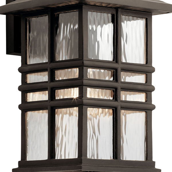 Lake Port Square 8" One Light Outdoor Wall Light, Clear Hammered Glass / Olde Bronze