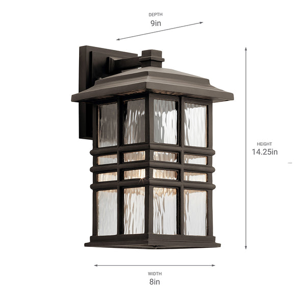 Lake Port Square 8" One Light Outdoor Wall Light, Clear Hammered Glass / Olde Bronze