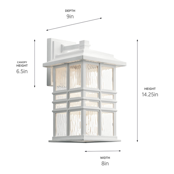 Lake Port Square 8" One Light Outdoor Wall Light, Clear Hammered Glass / White