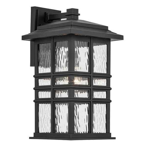 Lake Port Square 17" One Light Outdoor Wall Light, Clear Hammered Glass / Textured Black