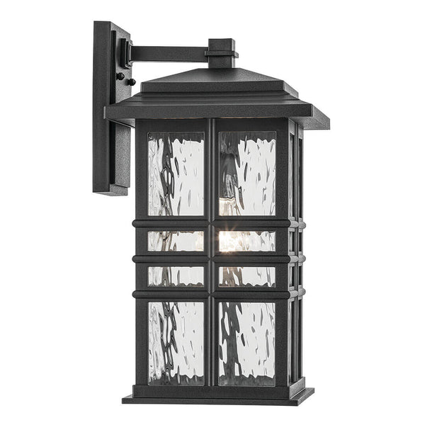 Lake Port Square 17" One Light Outdoor Wall Light, Clear Hammered Glass / Textured Black