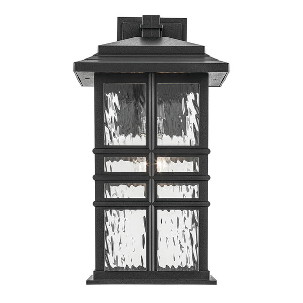 Lake Port Square 17" One Light Outdoor Wall Light, Clear Hammered Glass / Textured Black