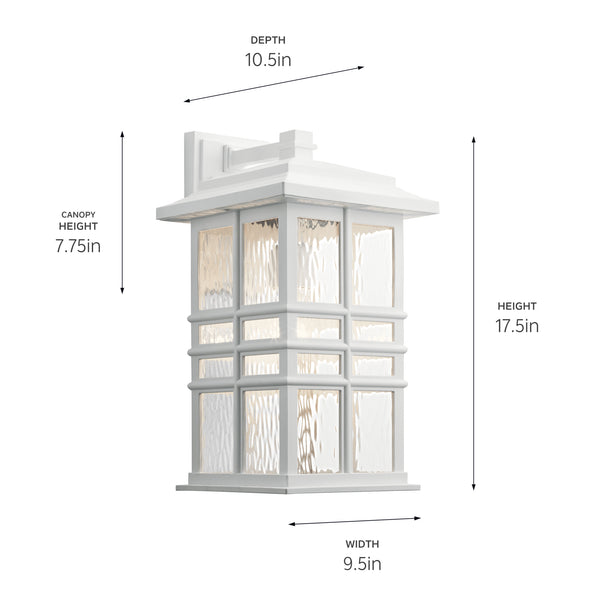 Lake Port Square 17" One Light Outdoor Wall Light, Clear Hammered Glass / White