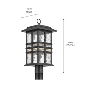 Lake Port Square 21" One Light Outdoor Post Light, Clear Hammered Glass / Textured Black