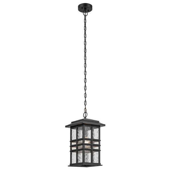 Lake Port Square 9" One Light Outdoor Hanging Light, Clear Hammered Glass / Textured Black