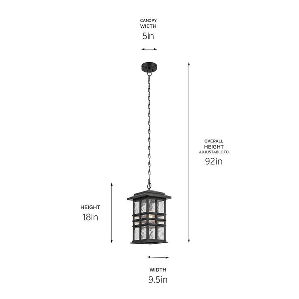 Lake Port Square 9" One Light Outdoor Hanging Light, Clear Hammered Glass / Textured Black