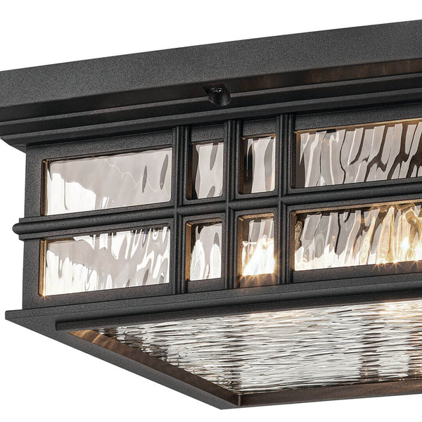 Lake Port Square 12" Two Lights Outdoor Ceiling Light, Clear Hammered Glass / Textured Black