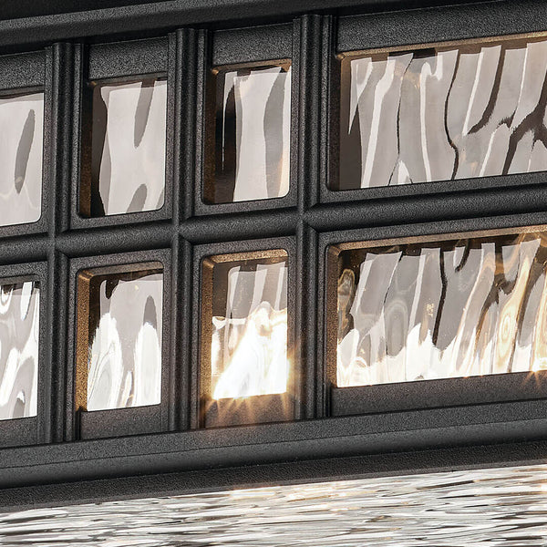 Lake Port Square 12" Two Lights Outdoor Ceiling Light, Clear Hammered Glass / Textured Black