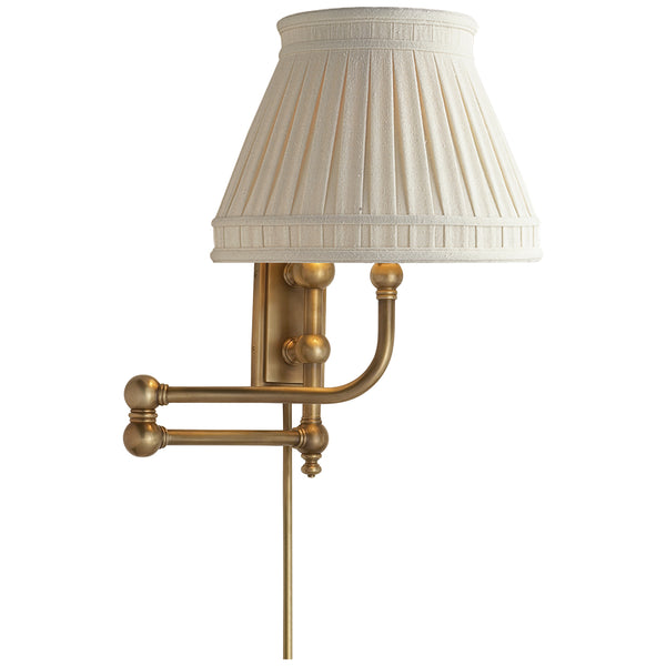 Pimlico 25.5" One Light Swing Arm Wall Lamp, Antique-Burnished Brass with Linen Collar Shade