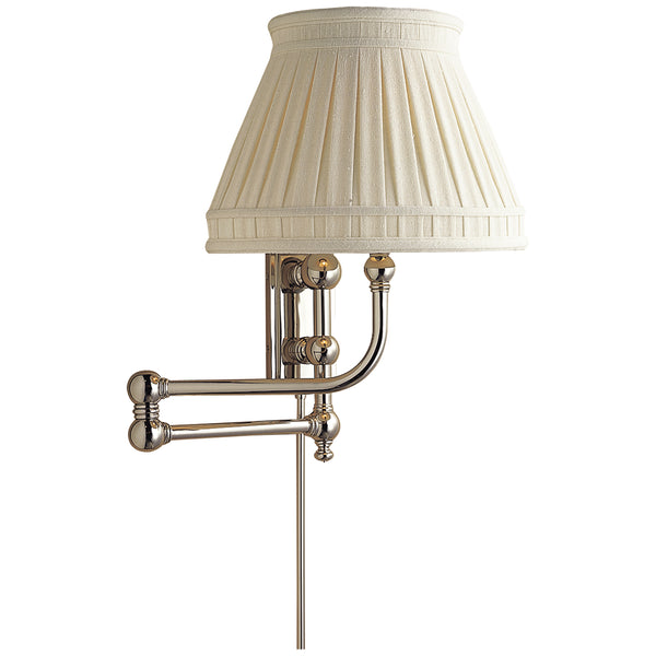 Pimlico 25.5" One Light Swing Arm Wall Lamp, Polished Nickel with Linen Collar Shade