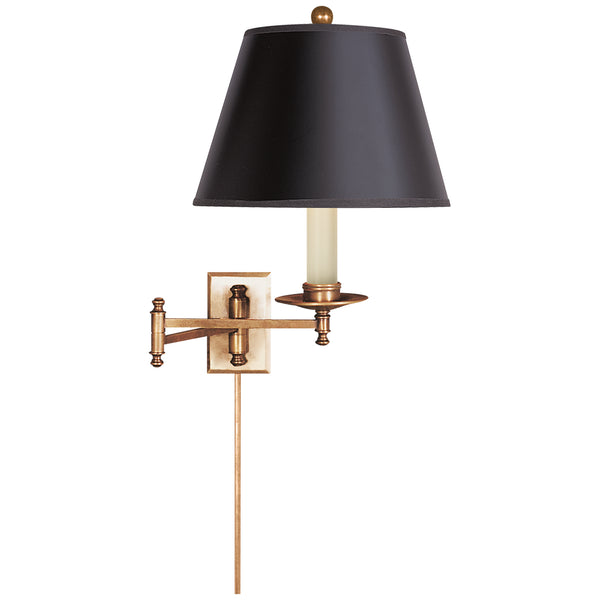 Dorchester 19.25" One Light Swing Arm Wall Lamp, Antique-Burnished Brass with Black Shade