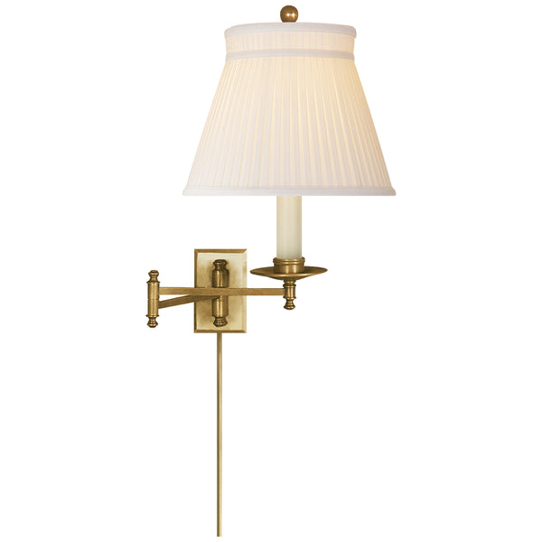 Dorchester 19.25" One Light Swing Arm Wall Lamp, Antique-Burnished Brass with Silk Shade