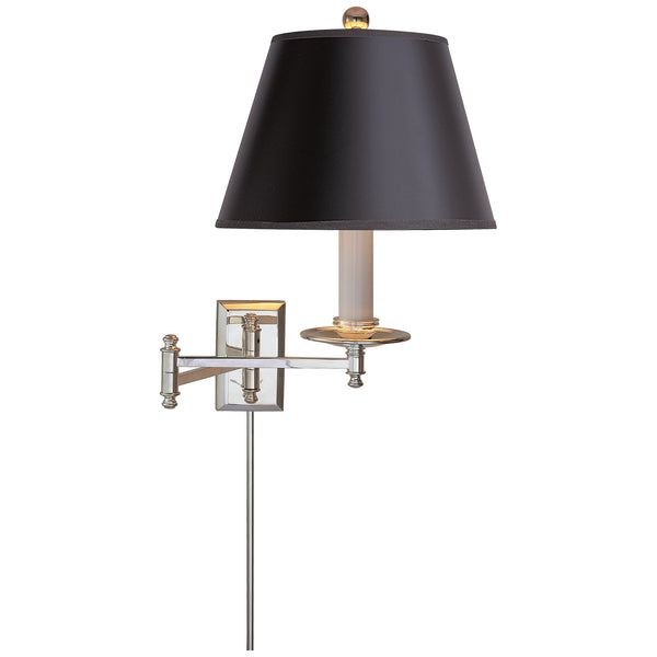 Dorchester 19.25" One Light Swing Arm Wall Lamp, Polished Nickel with Black Shade