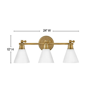 Relic 24" Three Lights Medium Adjustable Vanity, Heritage Brass