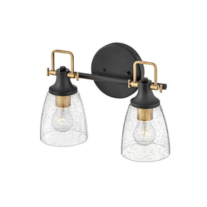 Solstice 14" Two Lights Small Vanity, Black / Heritage Brass Accents