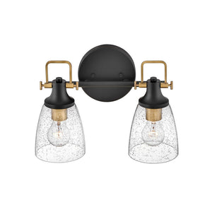 Solstice 14" Two Lights Small Vanity, Black / Heritage Brass Accents