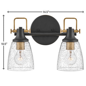 Solstice 14" Two Lights Small Vanity, Black / Heritage Brass Accents