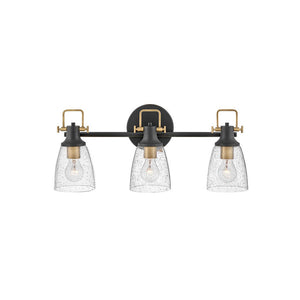 Solstice 24" Three Lights Medium Vanity, Black / Heritage Brass Accents