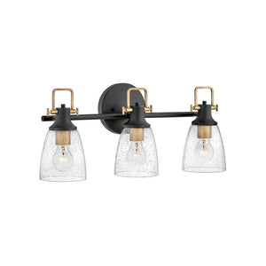 Solstice 24" Three Lights Medium Vanity, Black / Heritage Brass Accents