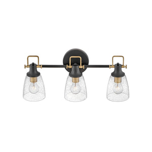 Solstice 24" Three Lights Medium Vanity, Black / Heritage Brass Accents