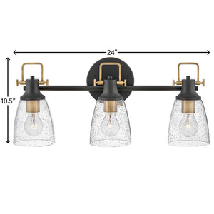 Solstice 24" Three Lights Medium Vanity, Black / Heritage Brass Accents