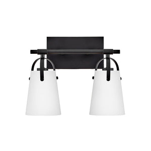 Asterism 14" Two Lights Small Vanity, Black / Etched Opal Glass
