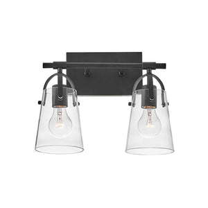 Asterism 14" Two Lights Small Vanity, Black / Clear Glass