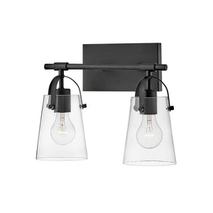 Asterism 14" Two Lights Small Vanity, Black / Clear Glass