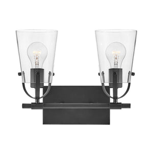 Asterism 14" Two Lights Small Vanity, Black / Clear Glass