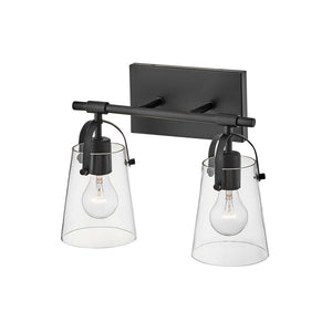 Asterism 14" Two Lights Small Vanity, Black / Clear Glass