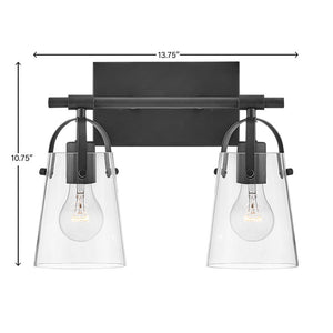 Asterism 14" Two Lights Small Vanity, Black / Clear Glass