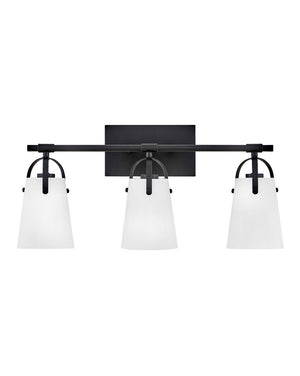 Asterism 23" Three Lights Medium Vanity, Black / Etched Opal Glass
