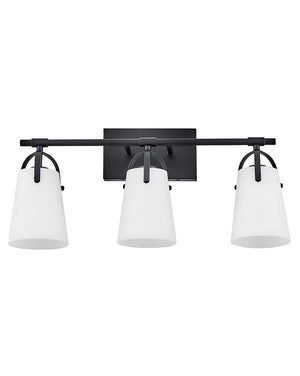 Asterism 23" Three Lights Medium Vanity, Black / Etched Opal Glass