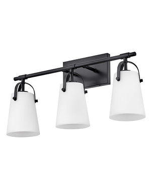 Asterism 23" Three Lights Medium Vanity, Black / Etched Opal Glass